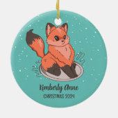 Niedlich Fox Weihnachtsschnee Winterurlaub Keramik Ornament (Hinten)