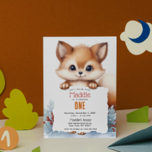 Niedlich Fox Winter Custom Geburtstagsparty Einladung