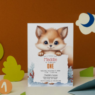 Niedlich Fox Winter Custom Geburtstagsparty Einladung