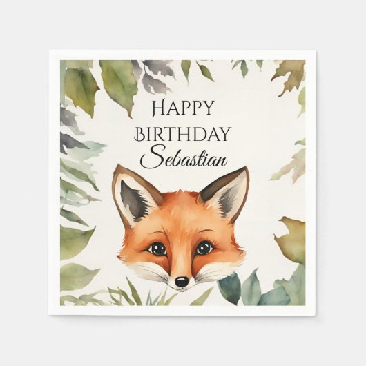 Niedlich Fox Woodland Animal Birthday Party Serviette (Vorderseite)