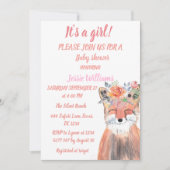 Niedlich Fox Woodland Animals Rosa Rustikales Baby Einladung (Vorderseite)