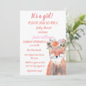 Niedlich Fox Woodland Animals Rosa Rustikales Baby Einladung (Stehend Vorderseite)