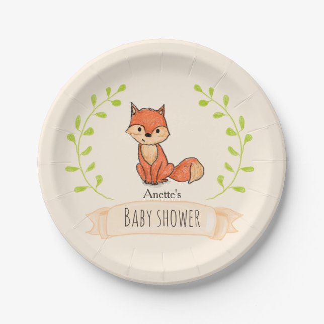 Niedlich Fox Woodland Babydusche Pappteller (Vorderseite)