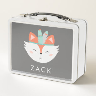 Niedlich Fox Woodland Boho Forest Critters Arrows Metall Brotdose