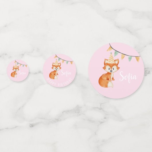 Niedlich Fox Woodland Happy Birthday Pink Ballon Konfetti (Rückseiten)