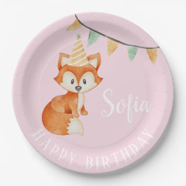 Niedlich Fox Woodland Happy Birthday Pink Ballon Pappteller