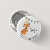 Niedlich Fox Woodland Party Happy Birthday Button (Vorne & Hinten)