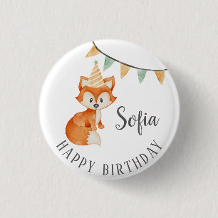 Niedlich Fox Woodland Party Happy Birthday Button