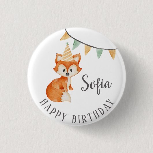 Niedlich Fox Woodland Party Happy Birthday Button (Vorderseite)