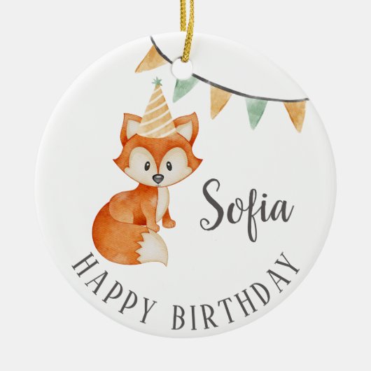 Niedlich Fox Woodland Party Happy Birthday Keramik Ornament (Vorne)