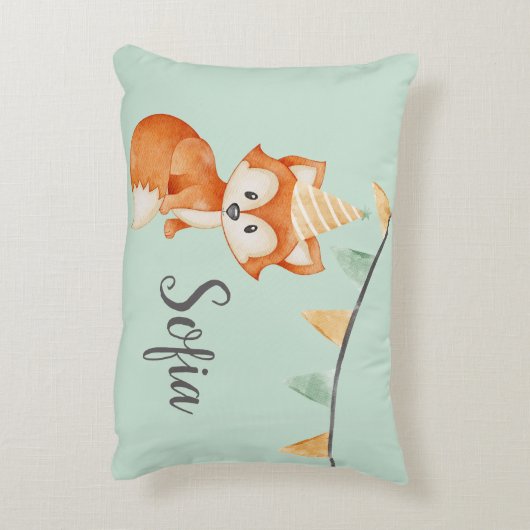 Niedlich Fox Woodland Party Happy Birthday Mint Dekokissen (Rückseite(Vertikal))