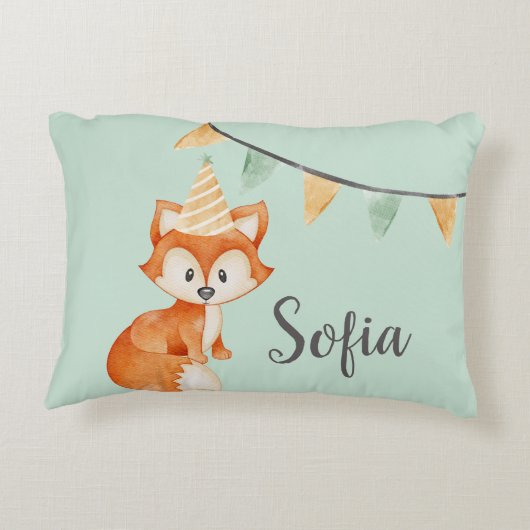 Niedlich Fox Woodland Party Happy Birthday Mint Dekokissen (Rückseite)
