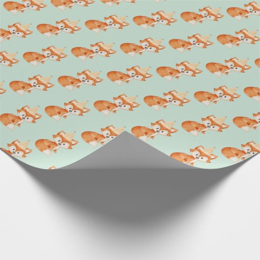 Niedlich Fox Woodland Party Happy Birthday Mint Geschenkpapier (Ecke)