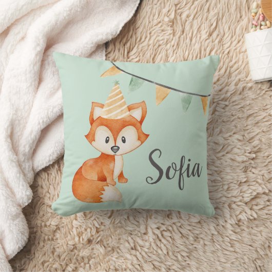 Niedlich Fox Woodland Party Happy Birthday Mint Kissen (Decke)