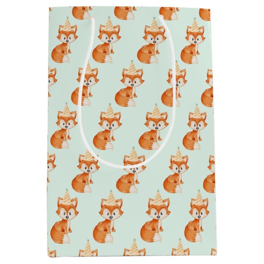 Niedlich Fox Woodland Party Happy Birthday Mint Mittlere Geschenktüte (Vorderseite)