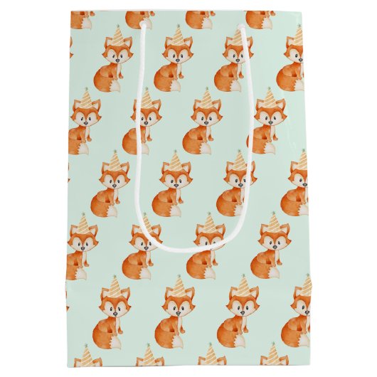 Niedlich Fox Woodland Party Happy Birthday Mint Mittlere Geschenktüte (Rückseite)