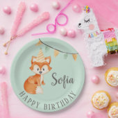 Niedlich Fox Woodland Party Happy Birthday Mint Pappteller (Party)