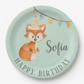 Niedlich Fox Woodland Party Happy Birthday Mint Pappteller (Vorderseite)