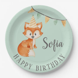 Niedlich Fox Woodland Party Happy Birthday Mint Pappteller