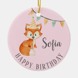 Niedlich Fox Woodland Party Happy Birthday Pink Keramik Ornament