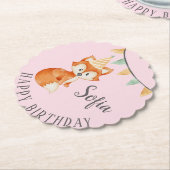 Niedlich Fox Woodland Party Happy Birthday Pink Untersetzer (angewinkelt)