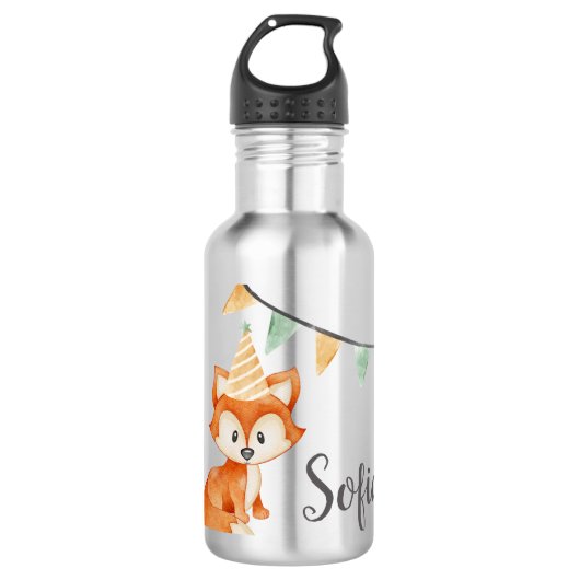 Niedlich Fox Woodland Party Hutpink Edelstahlflasche (Vorderseite)