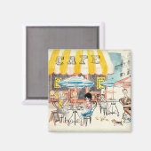 Niedlich France Café Scene Sketch Magnet (Vorderseite/Rückseite)