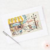 Niedlich France Café Scene Sketch Rechteckiger Aufkleber (Umschlag)