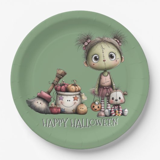 Niedlich Frankenstein Girl Kids Halloween Pappteller (Vorderseite)