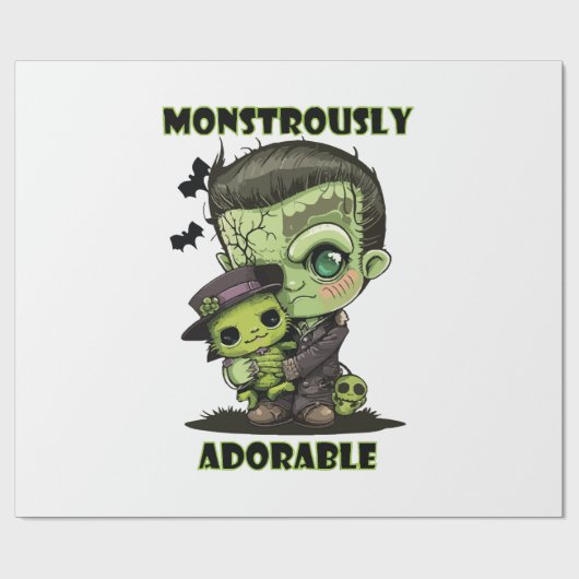 Niedlich Frankenstein Monster mit Plushie Geschenkpapier (Flach)