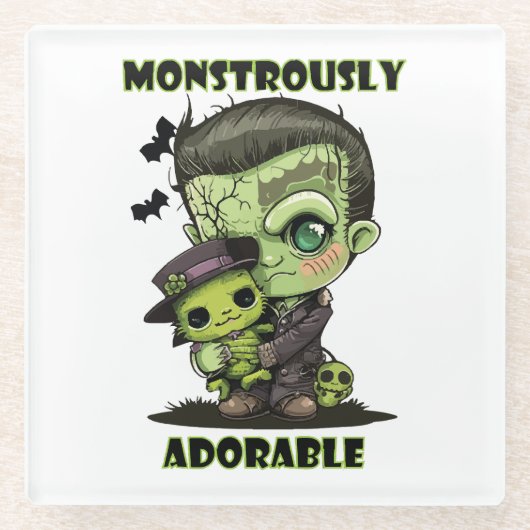 Niedlich Frankenstein Monster mit Plushie Glasuntersetzer (Vorderseite)