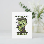 Niedlich Frankenstein Monster mit Plushie Postkarte (Stehend Vorderseite)