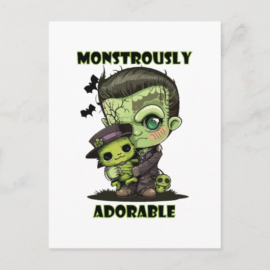 Niedlich Frankenstein Monster mit Plushie Postkarte (Vorderseite)