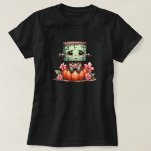 Niedlich Frankenstein sitzt auf Kürbiskröte mit Bl T-Shirt