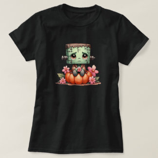 Niedlich Frankenstein sitzt auf Kürbiskröte mit Bl T-Shirt