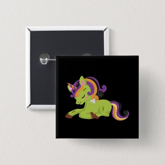 Niedlich Frankenstein Unicorn Halloween Button (Vorne & Hinten)
