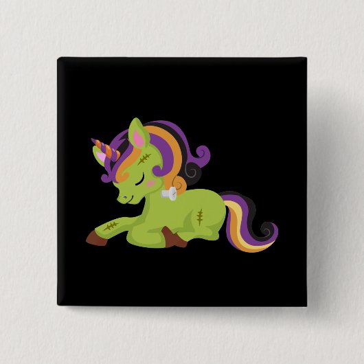 Niedlich Frankenstein Unicorn Halloween Button (Vorderseite)