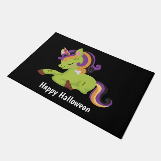Niedlich Frankenstein Unicorn Halloween Fußmatte (Schrägansicht)