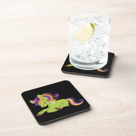 Niedlich Frankenstein Unicorn Halloween Getränkeuntersetzer (Rechte Seite)