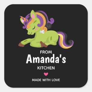 Niedlich Frankenstein Unicorn Halloween Kitchen Quadratischer Aufkleber
