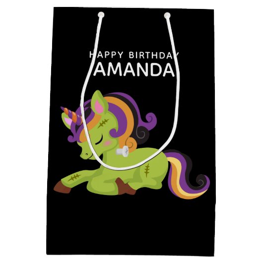 Niedlich Frankenstein Unicorn Halloween Mittlere Geschenktüte (Rückseite)