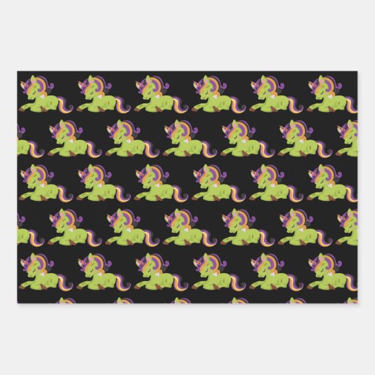 Niedlich Frankenstein Unicorn Halloween-Muster Geschenkpapier Set (Vorderseite 2)