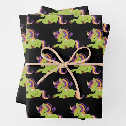 Niedlich Frankenstein Unicorn Halloween-Muster Geschenkpapier Set (Beispiel)