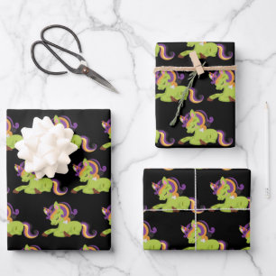 Niedlich Frankenstein Unicorn Halloween-Muster Geschenkpapier Set