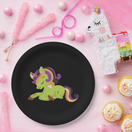 Niedlich Frankenstein Unicorn Halloween Pappteller (Party)