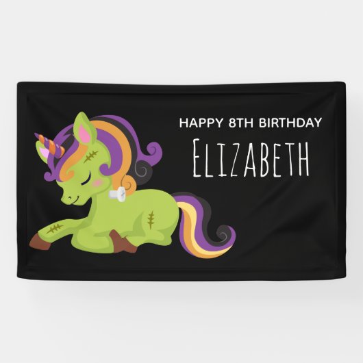 Niedlich Frankenstein Unicorn Halloween-Party Banner (Horizontal)