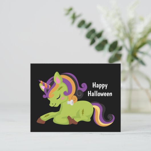 Niedlich Frankenstein Unicorn Halloween Postkarte (Stehend Vorderseite)
