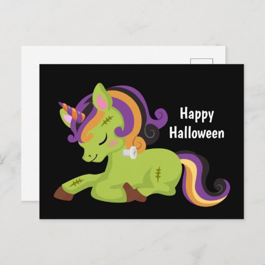Niedlich Frankenstein Unicorn Halloween Postkarte (Vorne/Hinten)