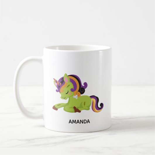 Niedlich Frankenstein Unicorn Halloween Zeichnend Kaffeetasse (Links)