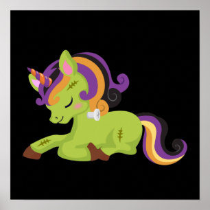 Niedlich Frankenstein Unicorn Halloween Zeichnend Poster